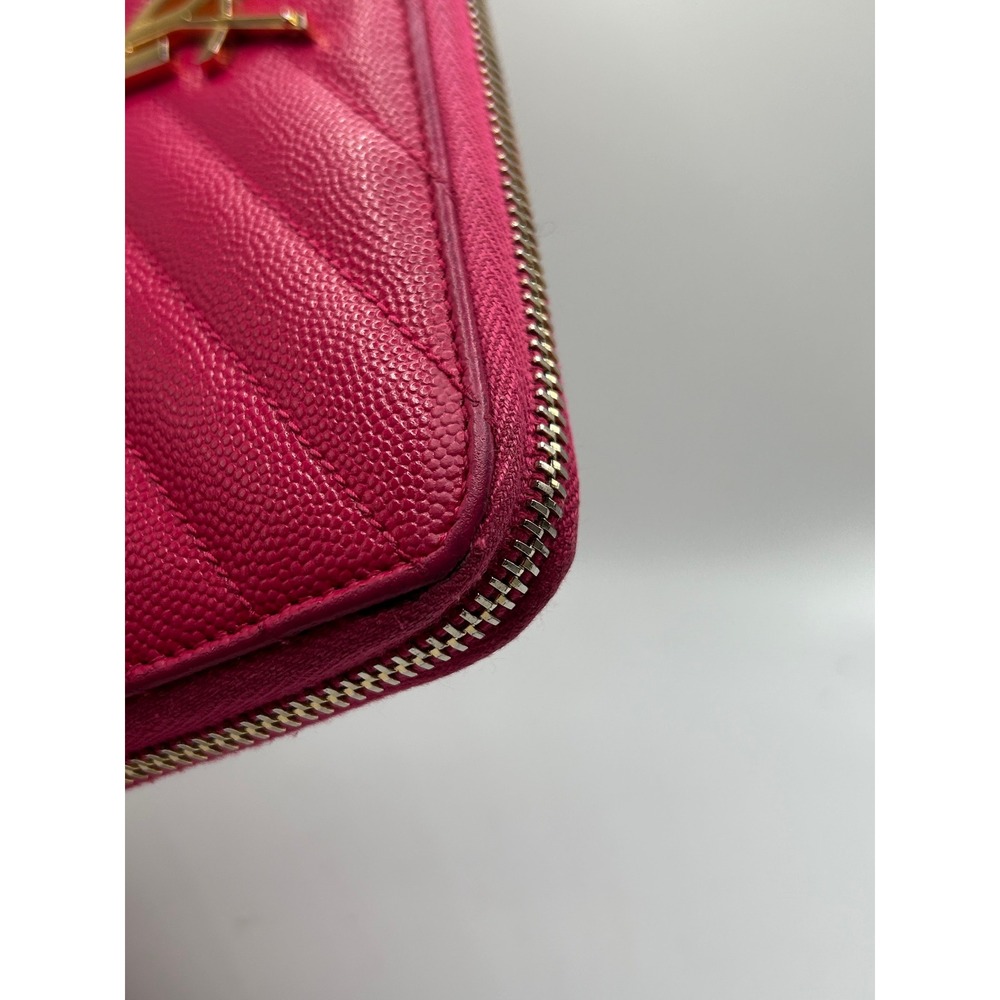 Saint Laurent YSL‎ Pink Chevron Monogram Zip Around Wallet#355 - Picture 9 of 14